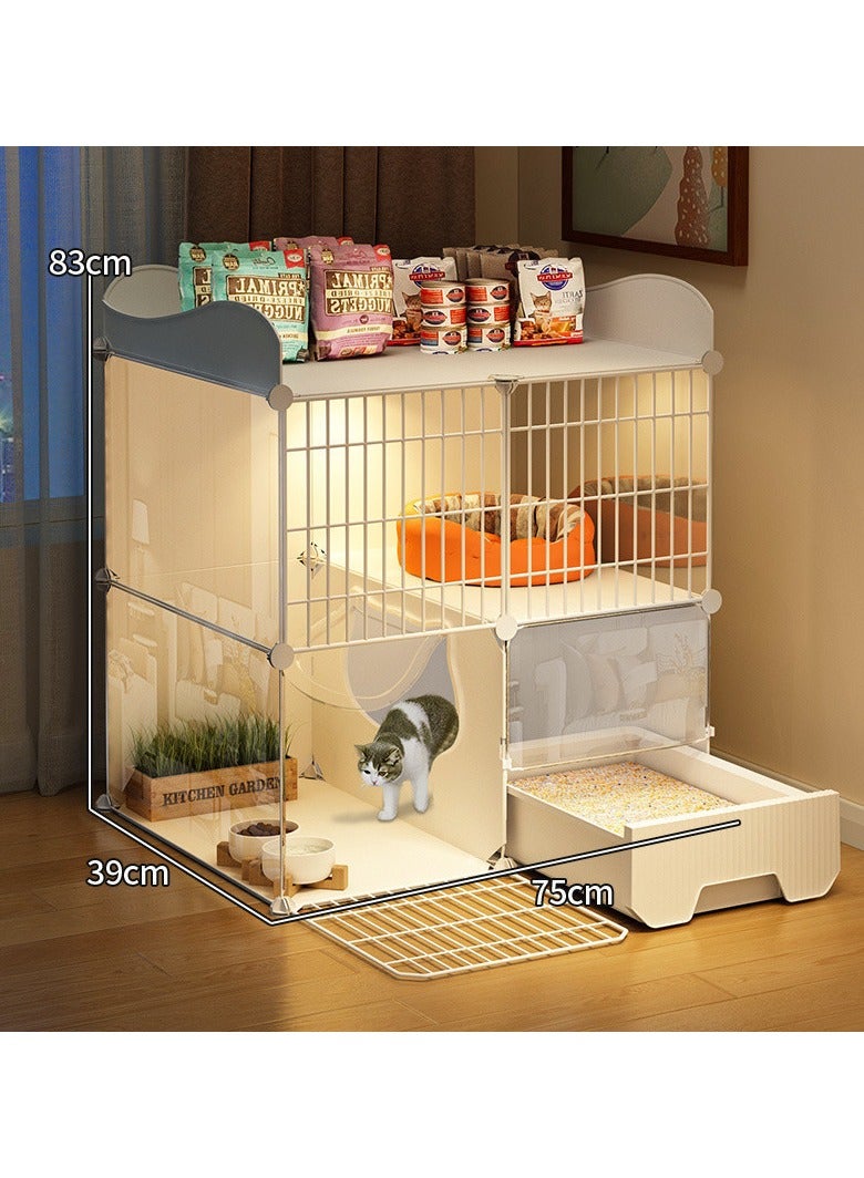 XICEN 2 Tier DIY Cat Cages Indoor, Cat Enclosures Indoor with Top Storage Area, Cats Cage with Litter Box, PP Resin, Iron Mesh Cats Kennel for Ferret, Chinchilla, Rabbit(Cat bed, food bowls, and cat grass not included) - Image 2